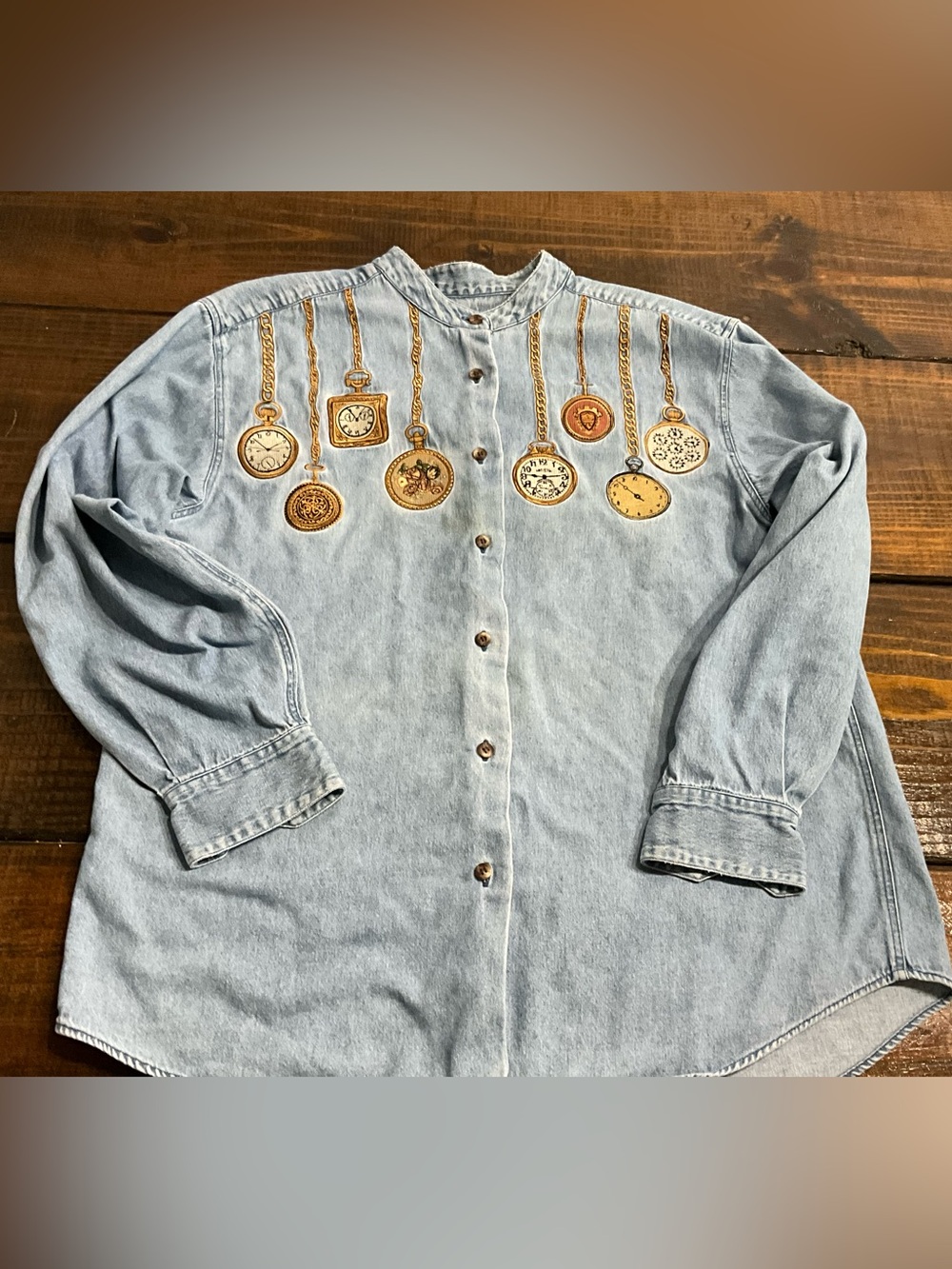 Vintage Cambridge Dry Goods Denim Women’s Shirt Embroidered Pocket Watches Large